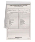 Image of Heavy Duty Forklift Operator Daily Pre Shift Safety Inspection Checklist on carbonless form, 5.5 x 8.5 inches.