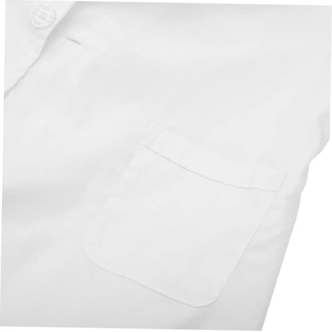 Close-up of Snug Fit Lab Coat For Men Comfortable Medical Coat For Docs And Students with pocket detail and buttoned collar.