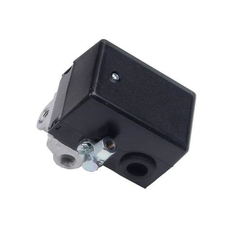 Replacement Pressure Switch For Air Compressor 145 To 175 PSI, Quarter Inch FNPT Inlet, black plastic housing, side view