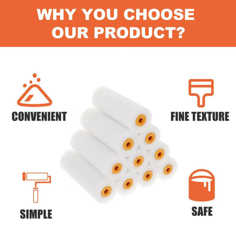 10 Pack White Sponge Paint Roller Covers Replacement Sleeves For House Painting stacked, showing fine texture and convenience.