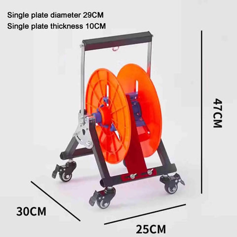 Pro Grade Durable Metal Wire Dispenser Rack With Wheels For Easy Mobility showcasing orange reel and sturdy frame.