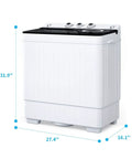 Slick Compact Twin Tub Portable Mini Washing Machine With Built In Drain Pump dimensions 31.9x27.4x16.1 inches for easy storage.