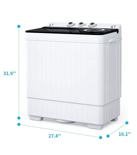 Slick Compact Twin Tub Portable Mini Washing Machine With Built In Drain Pump dimensions 31.9x27.4x16.1 inches for easy storage.