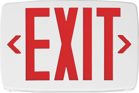 Led Emergency Exit Sign With Double Sided Capability Thermoplastic White Housing Red Letters NiCad Battery Backup Easy Mount