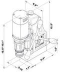 Super Lightweight Portable Magnetic Drill Press By CS Unitec MAB 100 K Compact Cordless Unit dimensions diagram with detailed measurements.