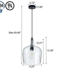 Modern Glass Pendant Light In Black One Light Dome Fixture For Kitchen Island And Dining Hallway Large 10 Inch Shade
