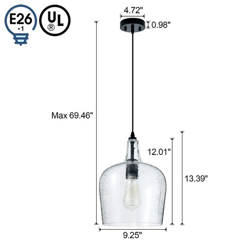 Modern Glass Pendant Light In Black One Light Dome Fixture For Kitchen Island And Dining Hallway Large 10 Inch Shade