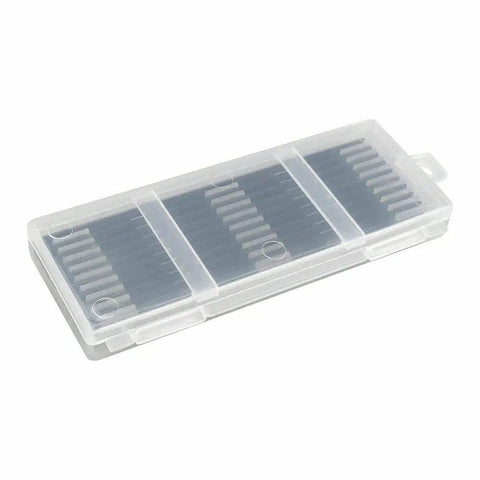 Double Edged High Speed Steel Planer Blades Reversible Jointer Knives Pack Of Ten in transparent case for woodworking projects.