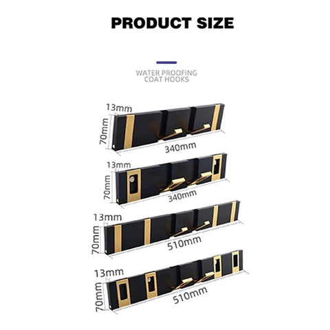 Product size details of No Drill Hidden Wall Hook Rack Go To Heavy Duty Clothes Organizer for Bath and Bedroom with dimensions.