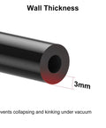 Durable 10-Foot Black Silicone Vacuum Hose With 1/4 Inch Inner Diameter, 3mm Wall Thickness, Cut Section View