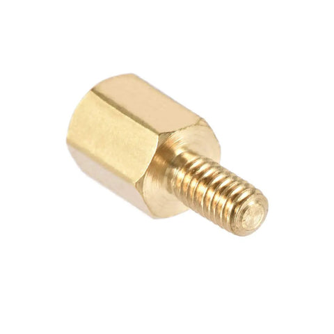 Close-up of Brass Go-To M2.5x6Mm Plus 6Mm Male-Female Hex PCB Spacers Standoff, corrosion-resistant.