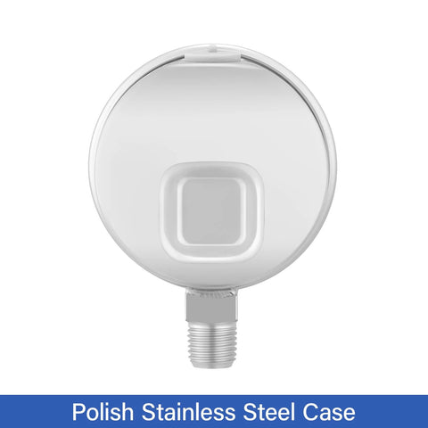Pressure gauge with round 2.5-inch stainless steel case and bottom threaded inlet