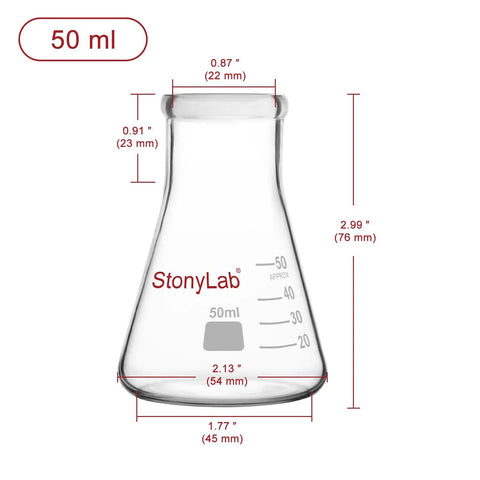 Two Pack 50 Ml Narrow Mouth Borosilicate Erlenmeyer Flasks For Lab Use Heavy Wall Chemistry Glassware Durable And Reusable Chemical Resistant Laboratory Grade Set Of Two For Concocting And Storing Solutions In The Science Lab