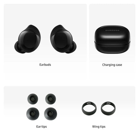 Galaxy Buds Core SM-R410 Black Wireless Earbuds With Bluetooth 5.4, Active Noise Cancellation, and 35h playback, accessories.