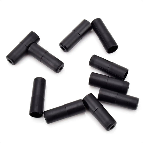 Must Have Premium Bicycle Cable End Caps Set, 20 Pieces 4mm And 5mm For Shifter And Brake Cables, black plastic caps on white background