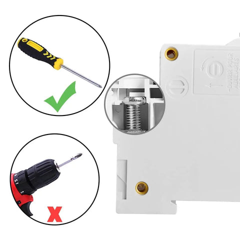 Installation guide for DC 4 Pole Photovoltaic Miniature Circuit Breaker 80A 1000V DC Type D with screwdriver and drill