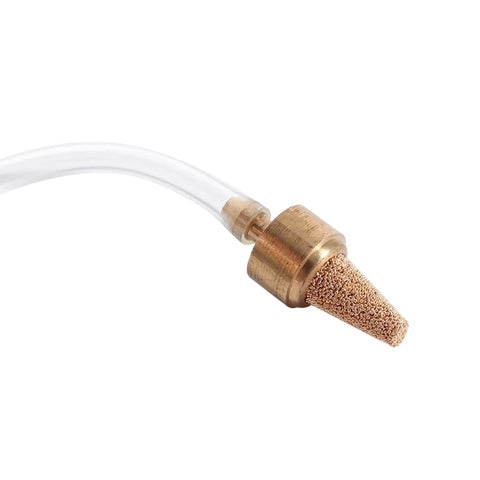 Close-up of a Super Handy Mist Coolant Sprayer for Your CNC Lathe Engraving Machine, featuring a brass nozzle and tube.