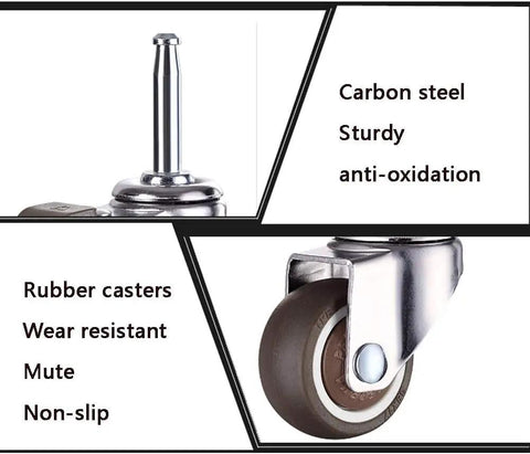 Four Pack Silent Rubber Caster Wheels Deliver A Legit Ultra Smooth Glide With Double Ball Bearing Swivel Action And Heavy Duty Carbon Steel Brackets; features wear-resistant rubber and sturdy carbon steel.