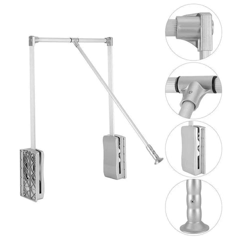 Adjustable Pull Down Closet Rod 35 to 48 Inches, Heavy Duty Aluminum Wardrobe Lift Rail With Smooth Glide, detailed components view