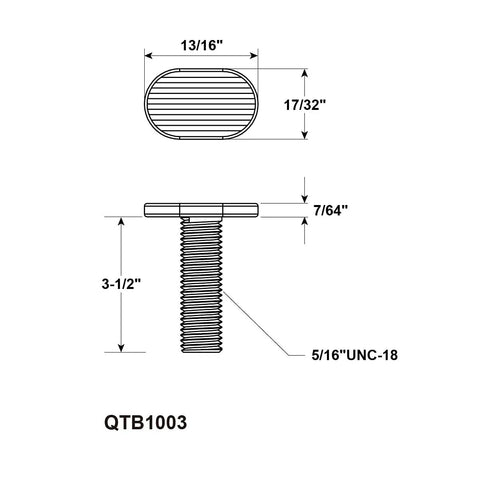 Technical drawing of bolt for Heavy Duty T Track Hold Down Clamps Set Four Pack For Woodworking Pro Grade Quality Five And A Half Inch Long By One And One Eighth Inch Wide Universal T Slot Clamp Kit With Bolts Washers And Knobs Perfect For Accurate Fitting And Quick Setup.