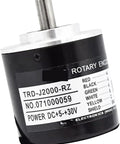 Close-up of Absolute Rotary Encoder Potentiometer Model TRD J1000 RZ Color J60 with labeled connectors for robotics and CNC.