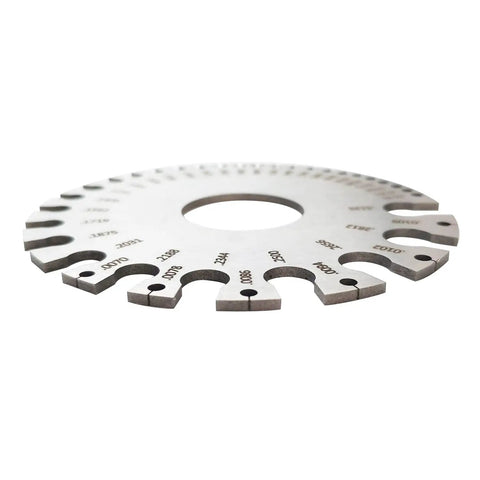 Stainless Steel Round Dual Sided Gauge Kit For Metal Sheets And Wire Thickness Measurement 0 To 36 US Standard, side view