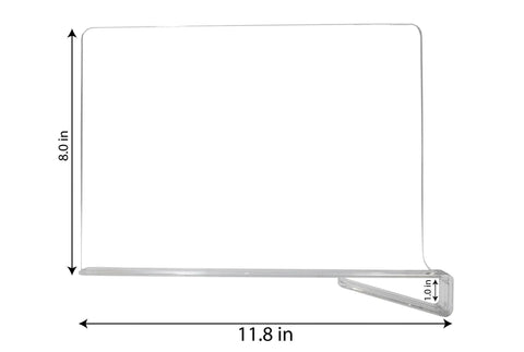 8 Pack Acrylic Shelf Dividers for Closet Organization, measuring 8in high and 11.8in width with clear design, shown with dimensions.