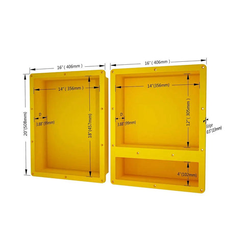 Shower Niche 20x32 Recessed Shelves for Tile and Bathroom Storage dimensions and design details showing waterproof build