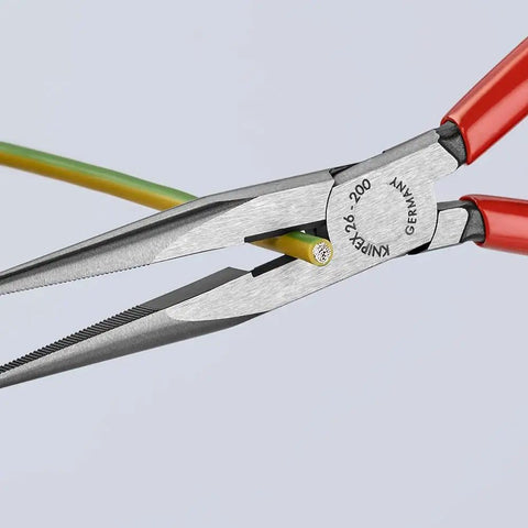Long Nose Pliers With Cutter, 8-Inch, Snipe Nose Side Cutting Pliers With Stork Beak Jaws cutting a wire