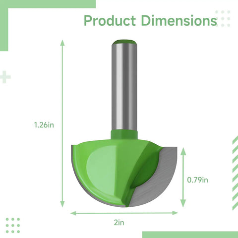 Top Tier Core Box Router Bit With 1.3 Inch Round Nose Bullnose Edge For Woodworking Milling Projects And CNC Machines dimensions showing 1.26-inch nose, 0.79-inch diameter.