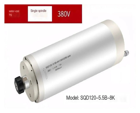 Heavy Duty Water Cooled Electric Spindle Motor 5.5kw High Speed for CNC Milling, silver and cylindrical with mounting end.