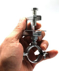 Hand holding Heavy Duty Conduit Hanger Kit With Beam Clamp And Pipe Support Bracket For I-Beam Install, showcasing 1-1/4 inch clamp