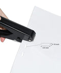All Metal Hole Punch For DIY Crafts and Paper, showing use on white paper, creating precise elliptical holes 0.6 by 0.16 inch.