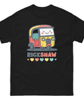 Vintage Rickshaw Graphic Tee Bringing That Hella Cool Urban Transit Vibe Solid Black Unisex Commute Top with colorful rickshaw print.