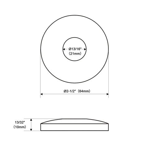 Technical drawing of Matte Black Shower Arm Flange Escutcheon Plate 2.5 Inch Outer Diameter For Half Inch IPS Shower Arms