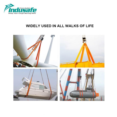 Collage of 2 Pack 2 Inch By 3 Foot Lift Slings Made From 2 Ply Polyester Rigging Straps Flat Eye To Eye Web Slings With 6200 Lb Working Load