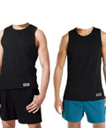 Two models wearing Ultra Durable Boxing Jersey With Satin Finish Fabric For Serious Training Easy Pull On Gear, Black, XXL