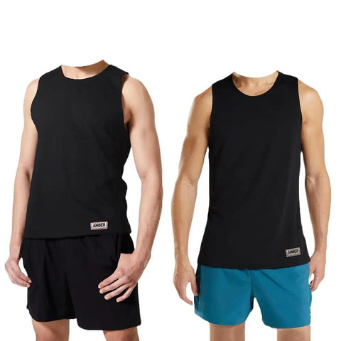 Two models wearing Ultra Durable Boxing Jersey With Satin Finish Fabric For Serious Training Easy Pull On Gear, Black, XXL