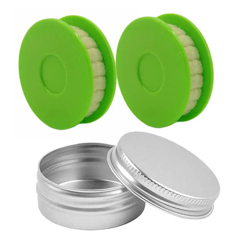 Two Pack Portable Bike Chain Oiler Roller Lubricator Round Lubricant Applicator With Aluminum Storage Jar Green