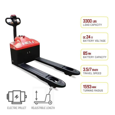 Semi Electric Pallet Jack With 3300 Lbs Capacity Plus Lithium Battery Electric Drive And Manual Hydraulic Lift For Smooth Warehouse Move And Garage Tasks No Sweat Heavy Duty Workhorse