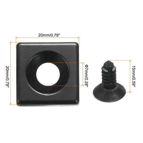4 Pack Aluminum End Caps For 20x20mm TSlot Extrusions Black 7mm Dia EU Standard with End Cap and Screw, Dimensions Shown