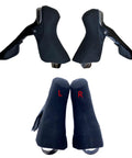 Bicycle Handle Rubber Grip Set With Brake Lever Cover And Shift Lever Silicone Covers Non Slip Rubber Grips shown from front and back
