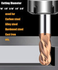 Carbide ball-nose end mill set, 5 pcs, 4-flute, TiSIN-coated; sizes 1/16–3/8 in for alloy/hardened steel