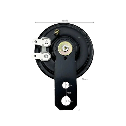 Heavy Duty Forklift Horn Compatible With 12V 24V And 48V Electric Trucks showing front view with measurements of 65mm and 71mm.