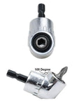 Right Angle Drill Attachment 105 Degree For Tight Spots With Magnetic Bit Socket Quick Change 1 Quarter Inch Drive DIY Power Screwdriver And Impact Drill Adapter For Auto Maintenance Home Improvement Furniture Install, top and side view
