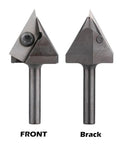 Front and back view of 60 Degree V Groove Router Bit with One Quarter Inch Shank and One Inch Cutting Diameter for precise engraving.