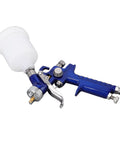 Sprocky Hvlp Gravity Feed Paint Sprayer With 1MM Nozzle And 100Ml Cup showing blue body and transparent cup for detailed painting.