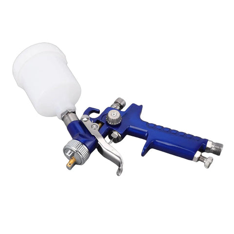 Sprocky Hvlp Gravity Feed Paint Sprayer With 1MM Nozzle And 100Ml Cup showing blue body and transparent cup for detailed painting.