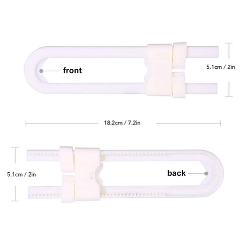 U Shape Cabinet Door Locks For Kid Proofing Double Doors Simple Install Child Safety Latches dimensions front and back view