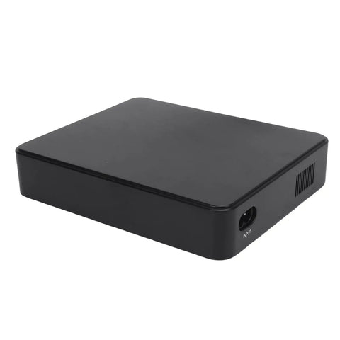 Mini Ups Battery Backup With 10400mAh Capacity For Routers Modems And Security Cameras sleek black design with power input port.